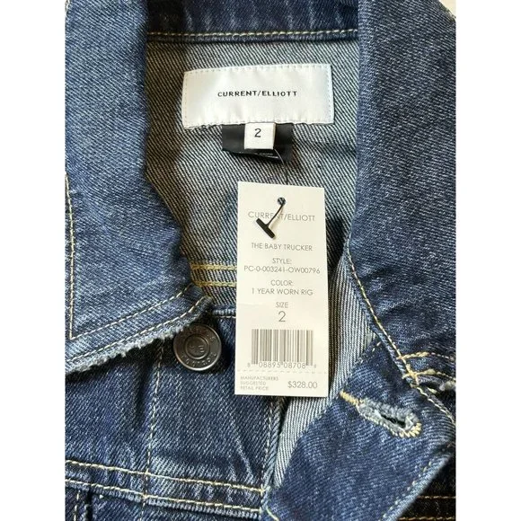 Current/Elliott The Baby Trucker Cropped Denim Jacket Blue Size 2 NEW WITH TAGS - Picture 7 of 8